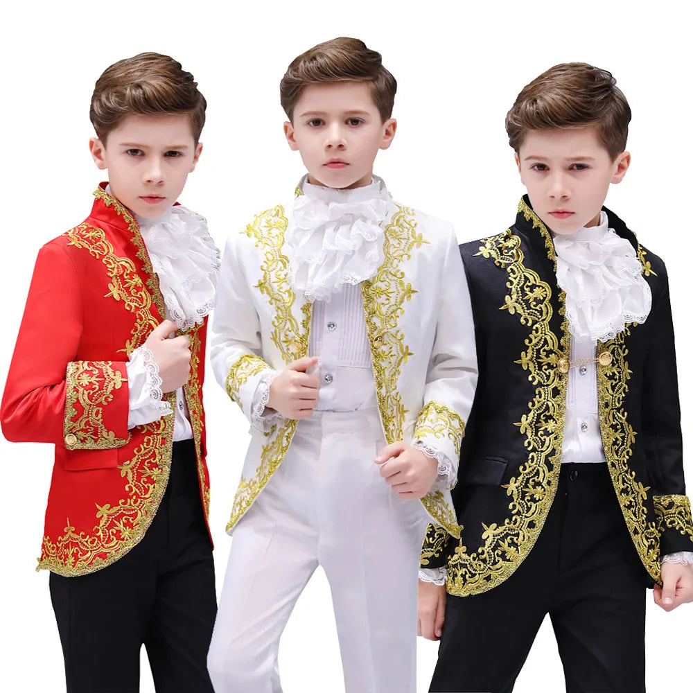 Victorian Prince King Costume Kid Boys Formal Dress Outfit Noble Retro Blazer Suits Court Jacket Halloween For Child Coat Royal