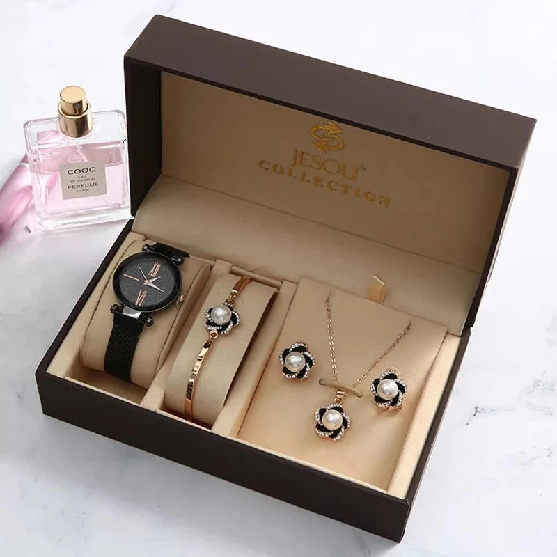 Women Watches Set Luxury Diamond Earrings Necklace Bracelet Set Ladies Starry Sky Watch For Women Valentine Gift