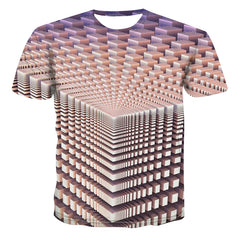 Hot-selling Fashion Classic Lattice graphic t shirts 3D Three-dimensional Print Men t-shirt