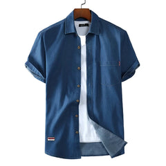 Men's Blue Denim Shirts Short Sleeve Jean Shirts