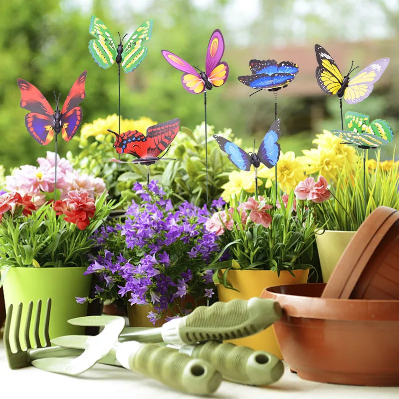 3D Fake Butterflies Props With Stick Real Fly Butterfly Branch Garden Outdoor Decor