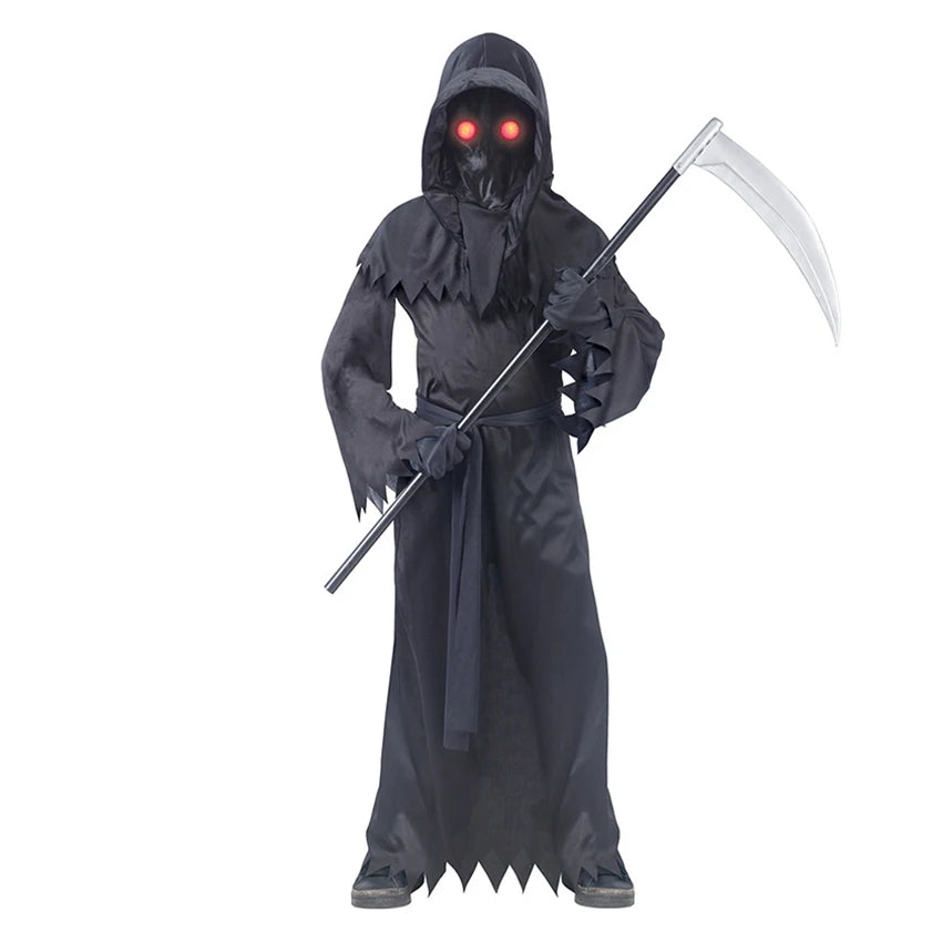 Scary Grim Reaper Costume Scythe LED Glasses Cosplay Anime Masquerade Halloween Costume