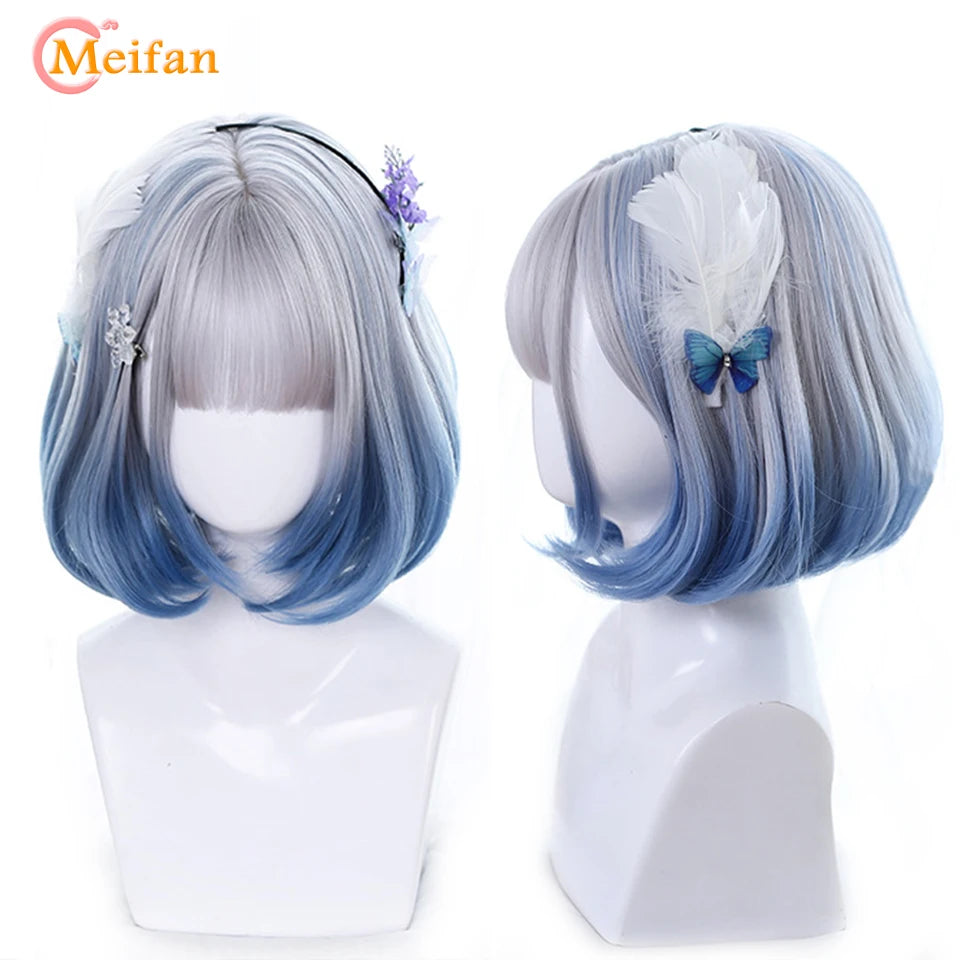 Synthetic Short Bob Color Lolita Anime Wigs With Air bangs for Women