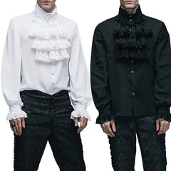 New Medieval Men's Shirts Turtlenecks Vintage Bandage Victorian Ruffles Gothic Male Jabot Blouse Tops Groom Casual Outfit