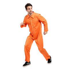 Eraspooky Men's Prisoner Jumpsuit Cosplay Halloween Costume For Adult Orange Criminal Jailbird Inmate Shirt Carnival Outfit