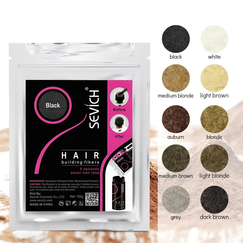 Sevich 100g 10 Color Keratin Hair Loss Building Fiber Hair Growth Fiber Refill Hair Loss Concealer