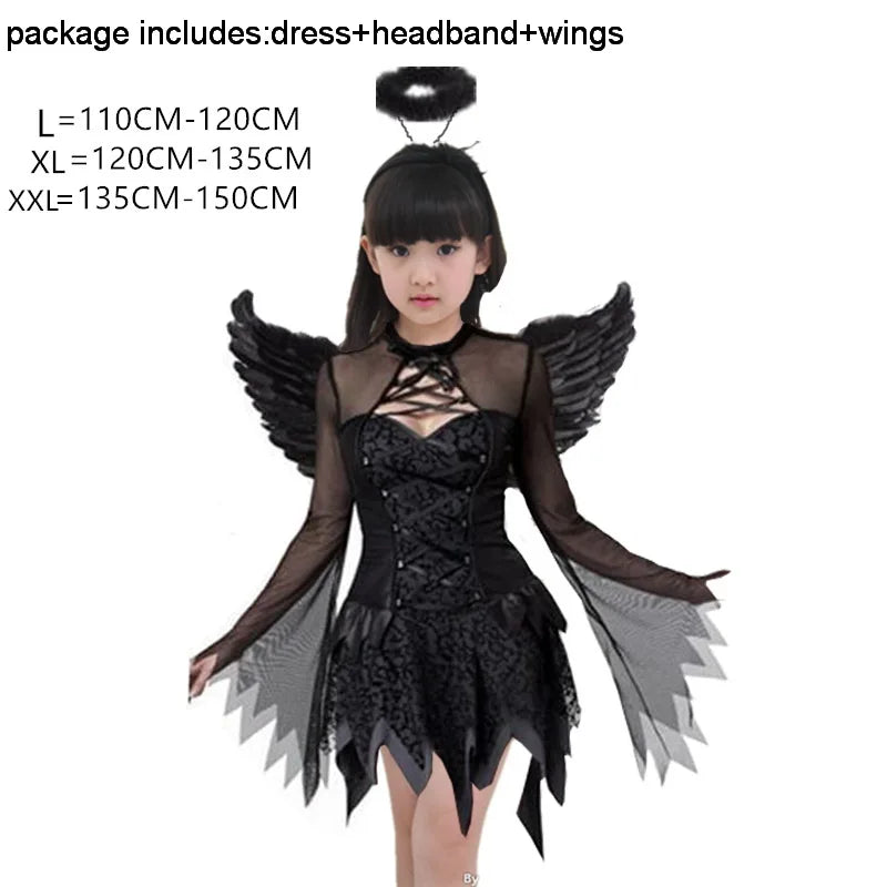 Halloween witch costume for girl vampire witch tutu dress with headband bat wings children child witch fancy dress Outfit 3pcs