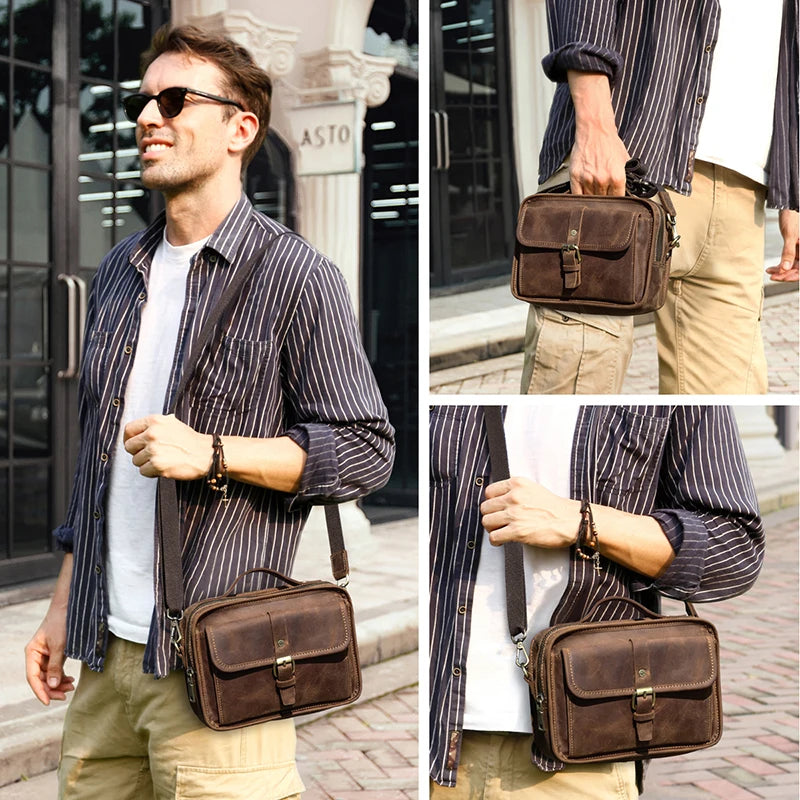 Crazy Horse Leather Men Shoulder Bags Casual Man Small Handbag for 7.9" ipad Crossbody Bag Portable phone bag Male Messenger Bag