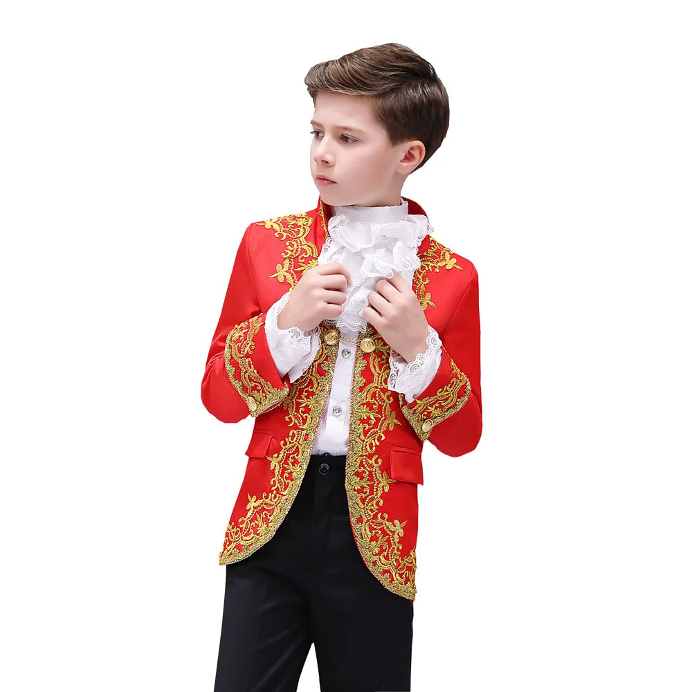 Victorian Prince King Costume Kid Boys Formal Dress Outfit Noble Retro Blazer Suits Court Jacket Halloween For Child Coat Royal