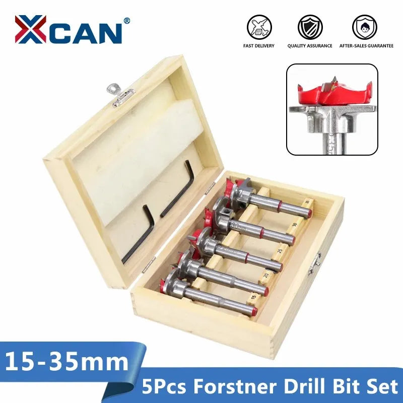XCAN 1 Set Adjustable Wood Hole Cutter 15/20/25/30/35mm Carpenter Forstner Drill Bit Set Carbide Tipped Boring Core Hole Drill
