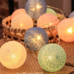 Christmas Cotton Ball Decorative String Light Handmade DIY Thread  Fairy Lights