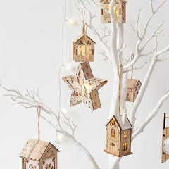 Christmas LED Light Wooden House Luminous Cabin Christmas Decorations Home Decor Night Lamp Pendant Prop