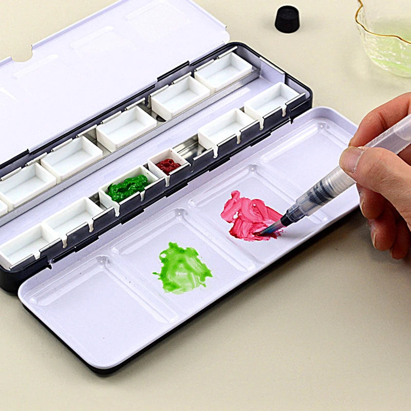 12/24Grid Watercolor Paint Tin Box Painting Palette Portable Paint Palette Tray for Half/Full Pan Art Supplies