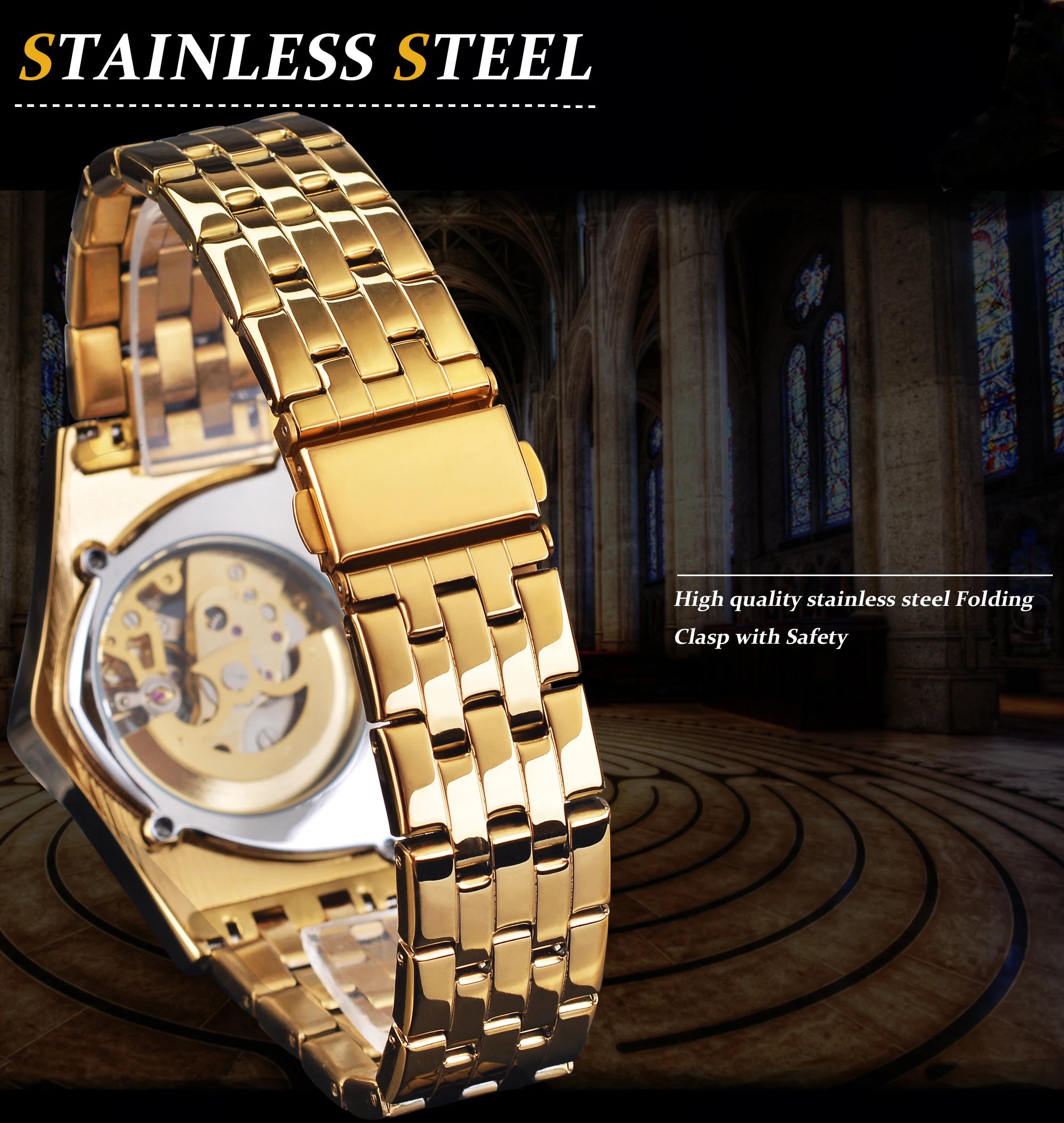 Golden Luxury Men Mechanical Wristwatch Triangle Automatic Watches