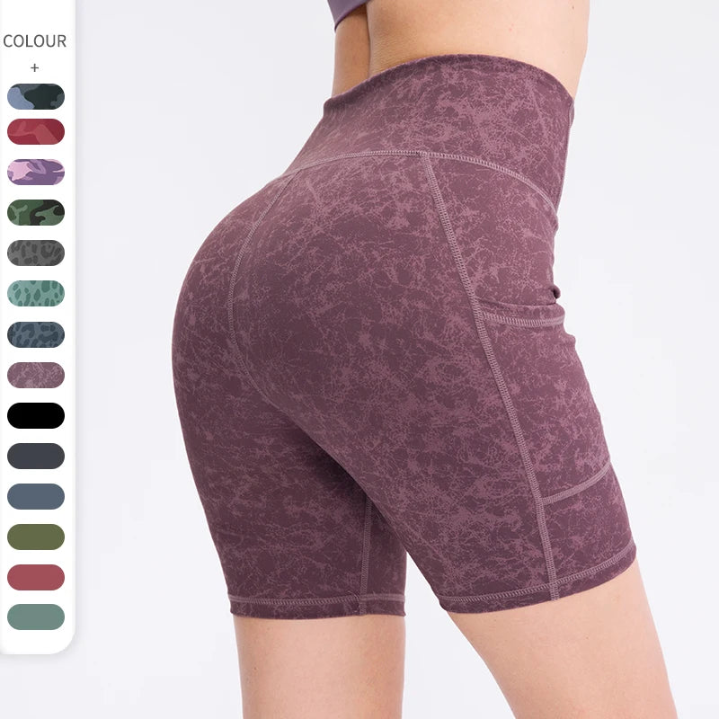 Women's Yoga Shorts with Pocket Running Tights Short  High Waist Gym Compression Sport Shorts