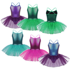 FEESHOW Glitter Mermaid Gymnastics Dress for Toddler Girl Dresses