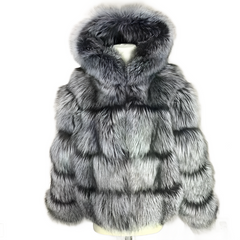 fur jacket with hood stand collar