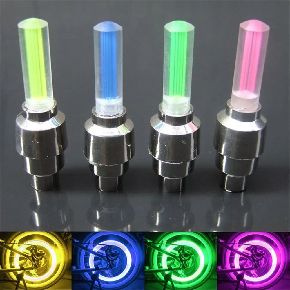 Neon Bike Spoke Light Road Bicycle MTB Motorcycle Car Tire Nozzle Valve Caps Lamp