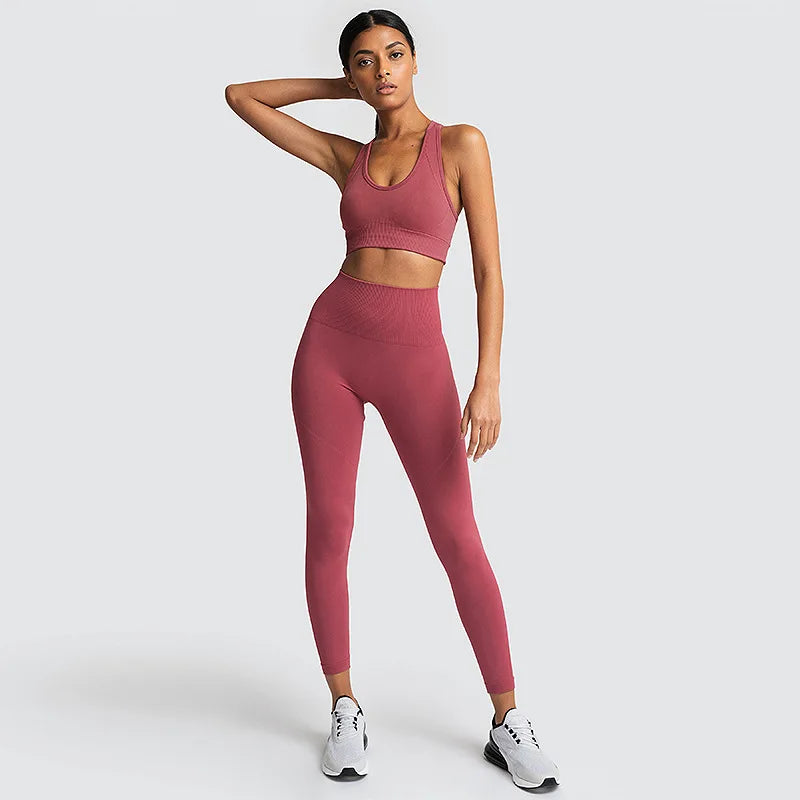 Women's Seamless Yoga Set Sportswear Sports Bra+Leggings Fitness Pants Gym Running Suit Exercise Clothing Athletic New