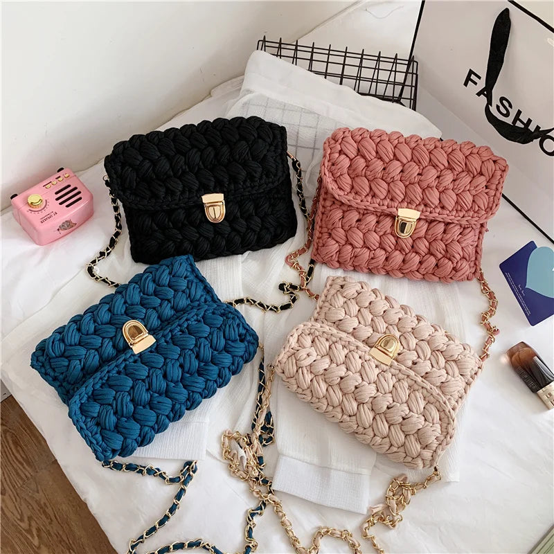 Handmade Woven Women's Crossbody Bags Thread Hook Knitted Shoulder Bag