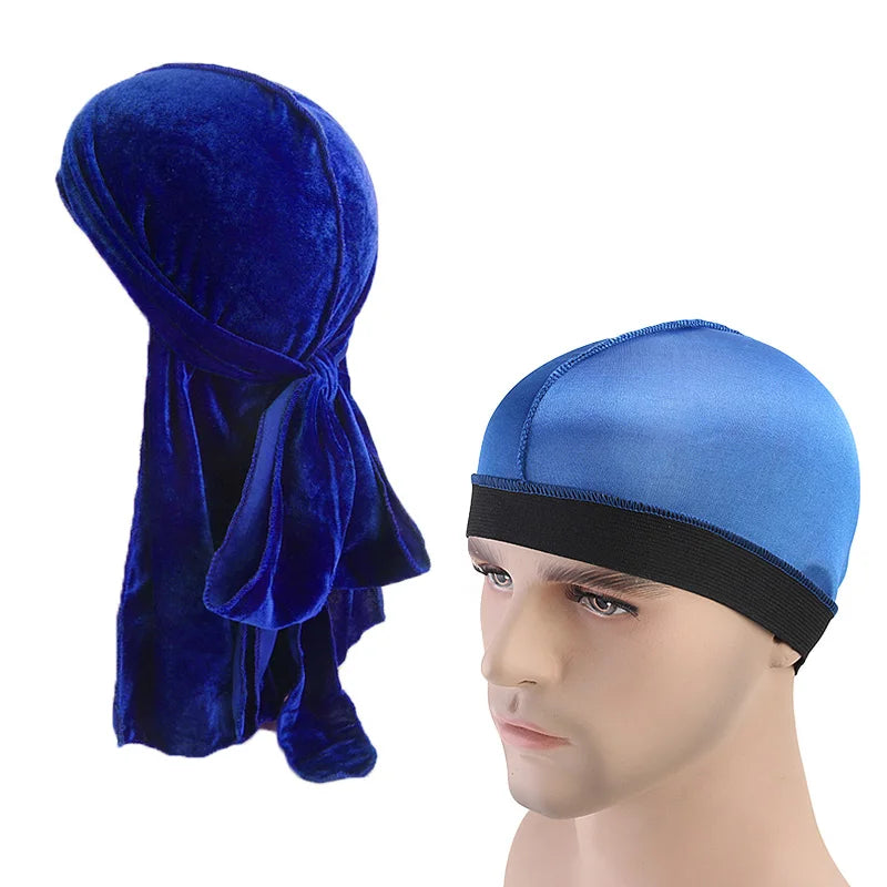 New Men's velvet Durag and silky dome cap