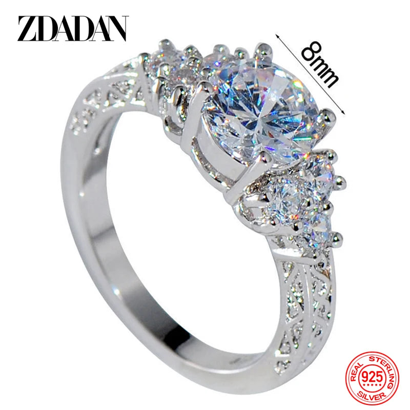 Silver 8MM Zircon Finger Ring For Women Fashion Wedding Jewelry Accessories Wholesale