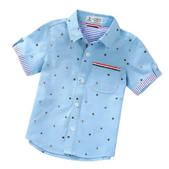 Children Shirts Casual Solid Cotton Short-sleeved Boys shirts For 2-14 Years Ribbon Decoration Baby shirts