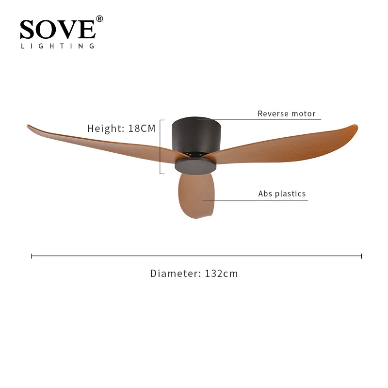 SOVE Modern Black White Low Floor DC Motor 30W Ceiling Fans With Remote Control Simple Ceiling Fan Without Light Home Fan 220V