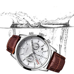 Top Brand Luxury Casual Leather Quartz Men's Watch Business Clock Male Sport Waterproof Date Chronograph