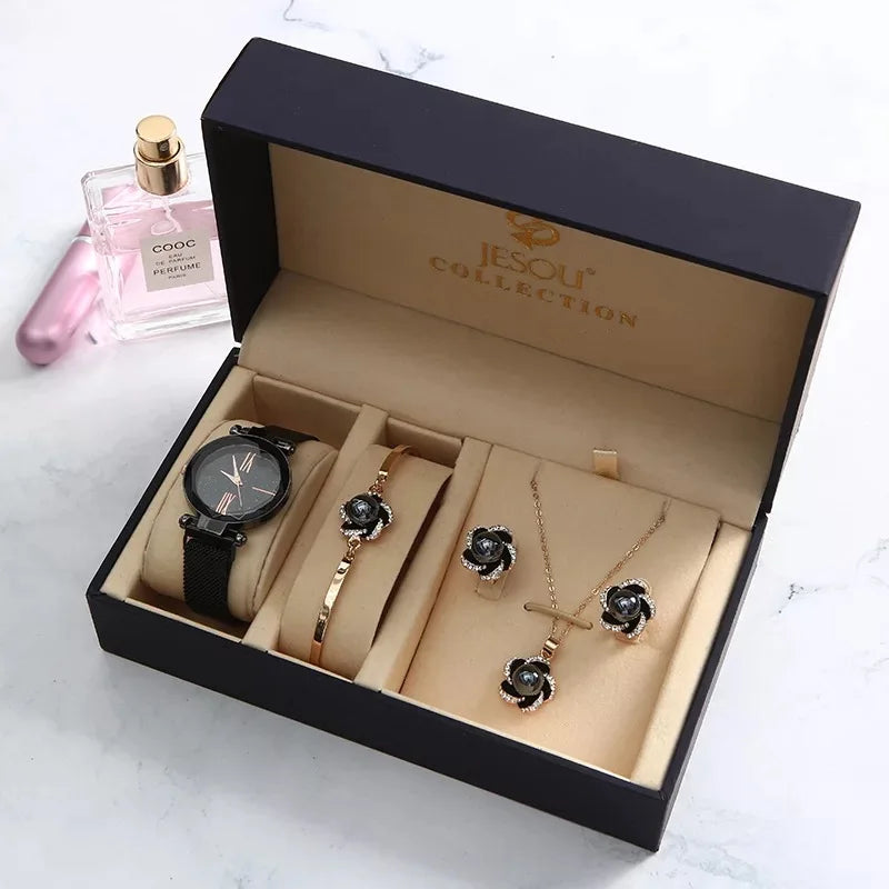 Women Watches Set Luxury Diamond Earrings Necklace Bracelet Set Ladies Starry Sky Watch For Women Valentine Gift