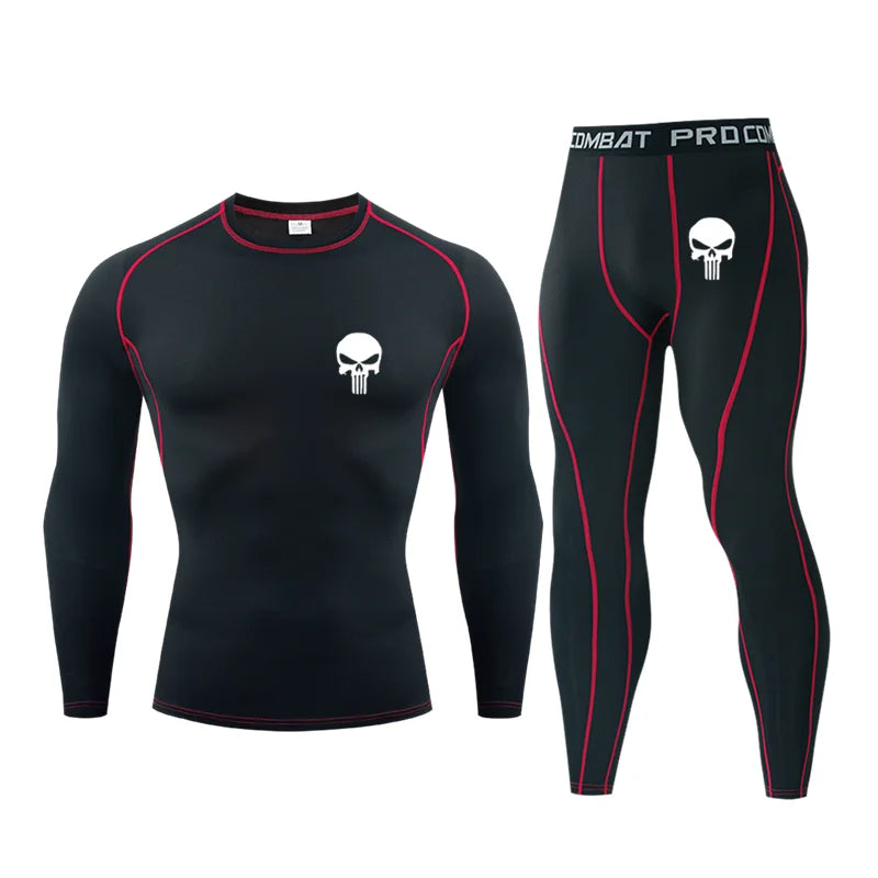 Skull Men's Workout Sports Suit Gym Fitness Compression Spartan Clothes