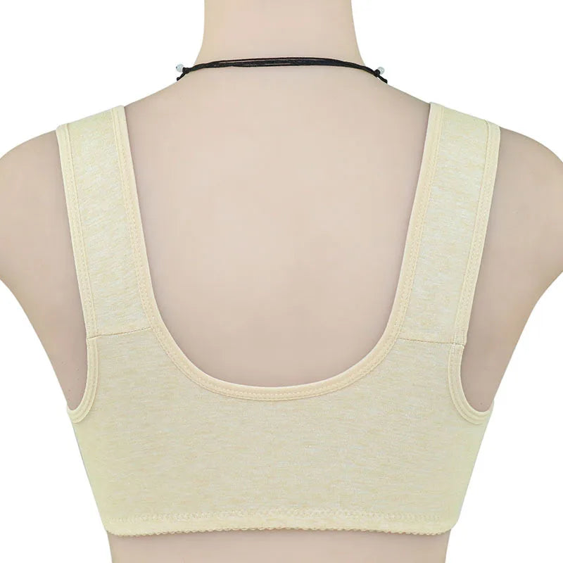 women's soft cotton vest-style middle-aged and elderly bra, large size, no steel ring front buckle underwear