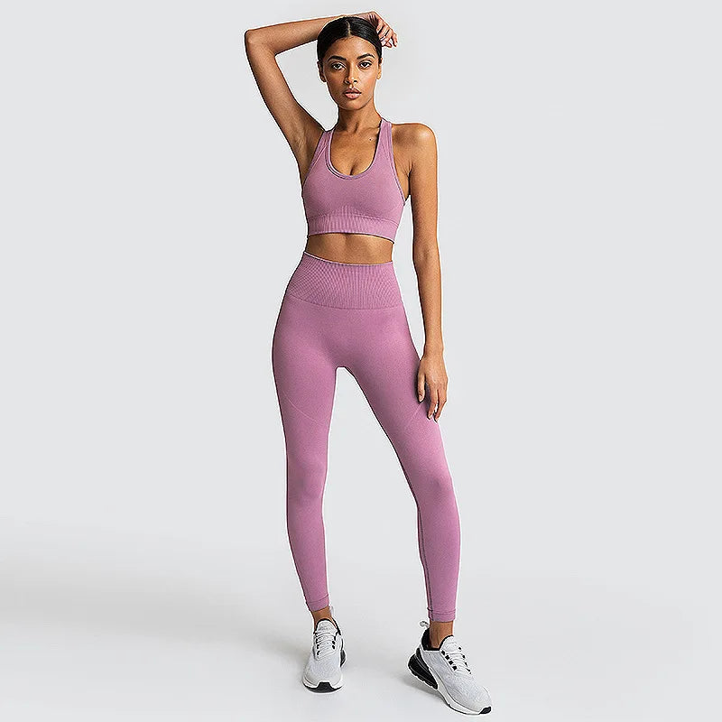 Women's Seamless Yoga Set Sportswear Sports Bra+Leggings Fitness Pants Gym Running Suit Exercise Clothing Athletic New