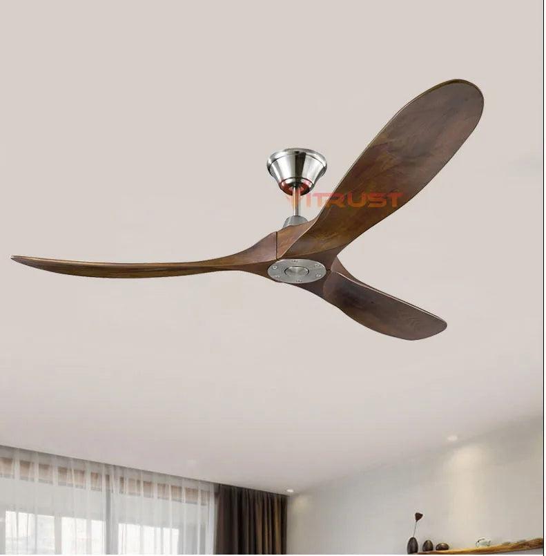 52 /60 Inch DC Ceiling Fan Industrial Ceiling fans without lamp Remote Controller Vintage Wood Ventilator Black Brown