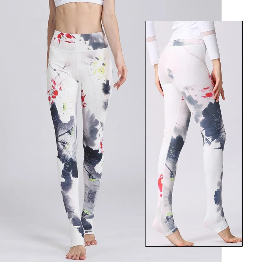 Cloud Hide Yoga Pants Women High Waist Trainer Sports Leggings Long Tights Floral Push Up Running Trouser Workout Tummy Control