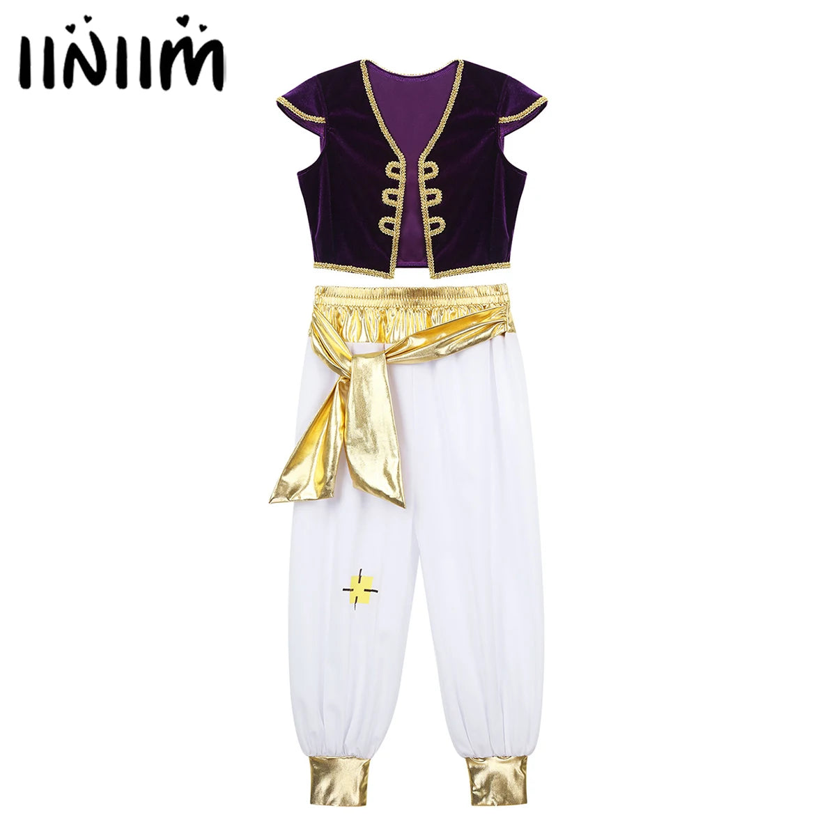 Kids Boys Children Arabian Prince Lamp Cosplay Costumes Cap Sleeves Vest Waistcoat with Pants Set for Halloween Parties Dress Up