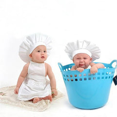 Infant Baby White Chef Costume Kitchen Hat and Apron Set Cosplay Newborn Photography Props