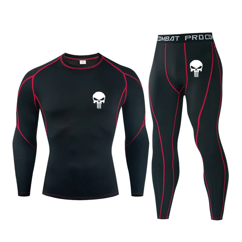 Skull Men's Workout Sports Suit Gym Fitness Compression Spartan Clothes