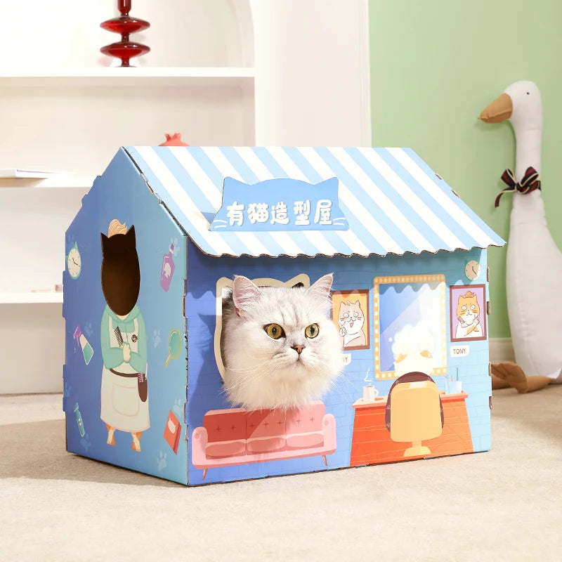 Pet Sleeping House Cardboard Playing for Cats Small Dogs Scratacher Cat Condo Cozy Furniture