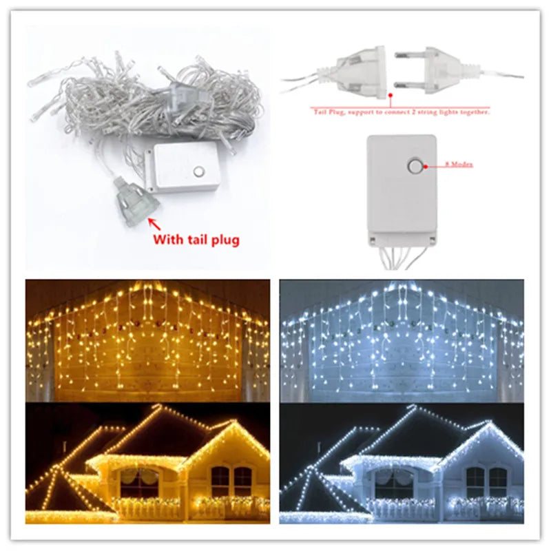 5M Waterproof Outdoor Christmas Light Droop 0.4-0.6m Led Curtain Icicle String Lights Garden Mall Eaves Decorative Lights