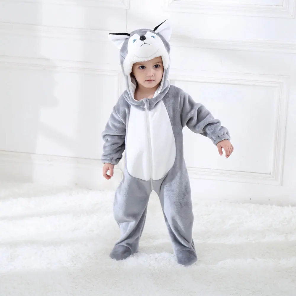 Umorden Baby Husky Dog Costume Kigurumi Cartoon Animal Rompers Infant Toddler Jumpsuit Flannel Halloween Fancy Dress