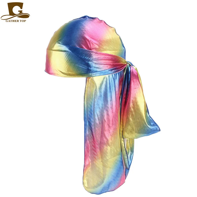 Durag Long Tail Silky Scarf Muslim  Pirate Hat Durag Chemo Caps Skull Hat Turban hair band