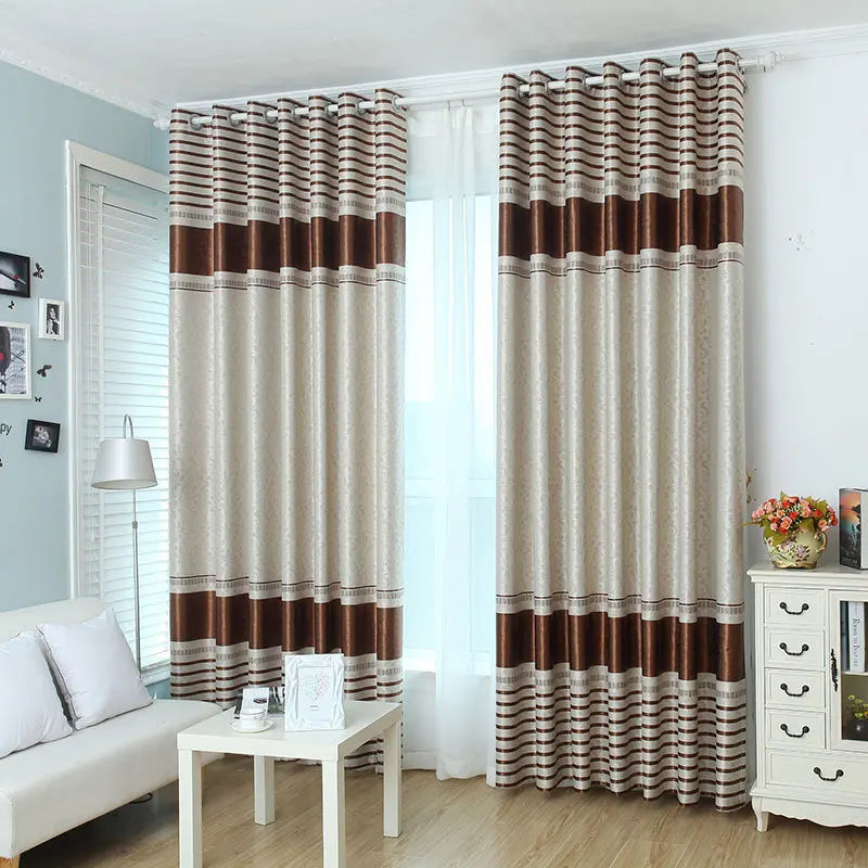 Modern Blackout Pink Curtains for Living Room Bedroom Embossed Stripe Brown Curtain