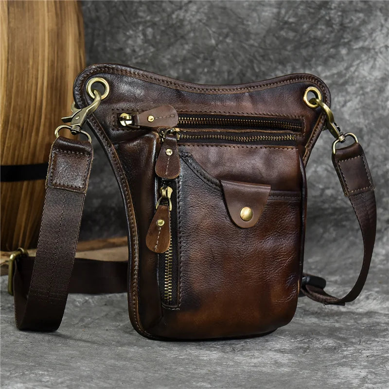 High Quality Men's Genuine Leather Waist Big leg bag motorcycle Shoulder bag Crossbody Bag Pack for Hips Legs Bag for men