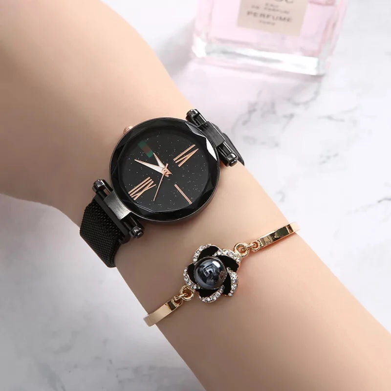 Women Watches Set Luxury Diamond Earrings Necklace Bracelet Set Ladies Starry Sky Watch For Women Valentine Gift