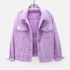 Women's Plus Size Denim Jacket Spring Autumn Short Coat Pink Jean Jackets Casual Tops