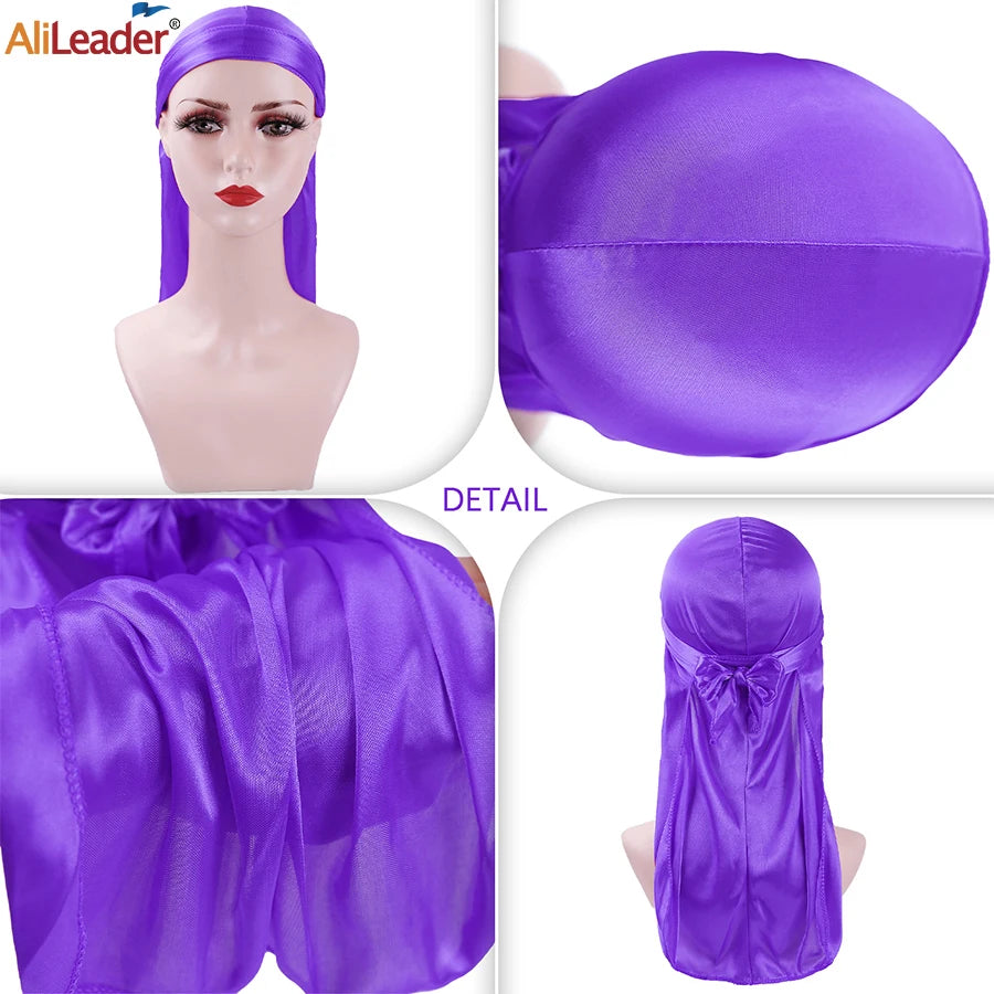 Unisex Silky Durags Bandanas Turban Hat Wigs Doo Men Satin Durag