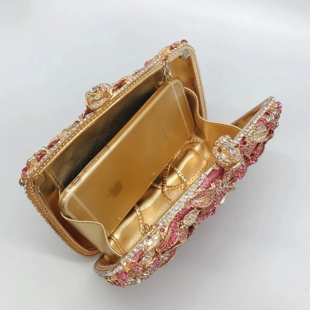 Flower Crystal Wedding Bridal Clutch Purse Luxury Designer Women's Dinner Party Cocktail Handbags