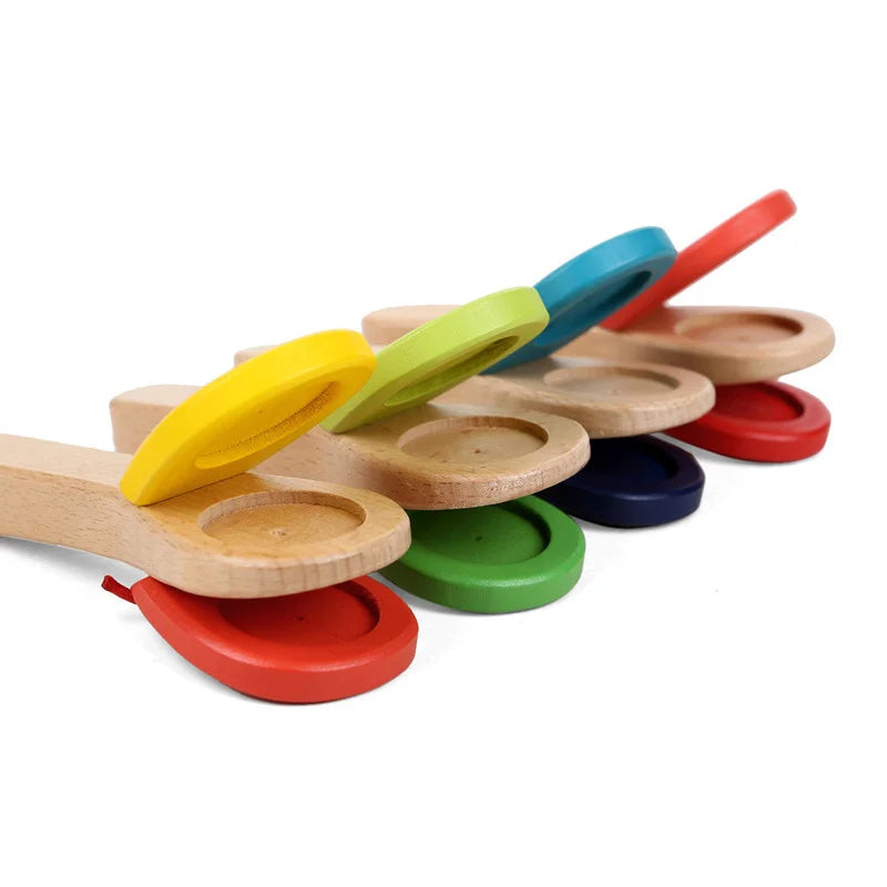 1Pcs Baby Montessori Wooden Orff Percussion Instrument Baby Handle Castanets Clappers Hand Clappers Brain Game Educational Toys