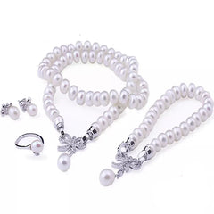 4 Items natural cultured freshwater pearl jewelry sets s925 silver pendant necklace earrings fine wedding jewelry